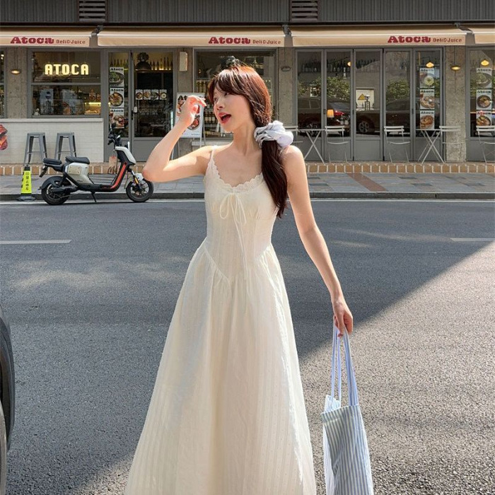 Seaside Vacation Style Lace up Waist tight Dress White - Shop at LoveMi