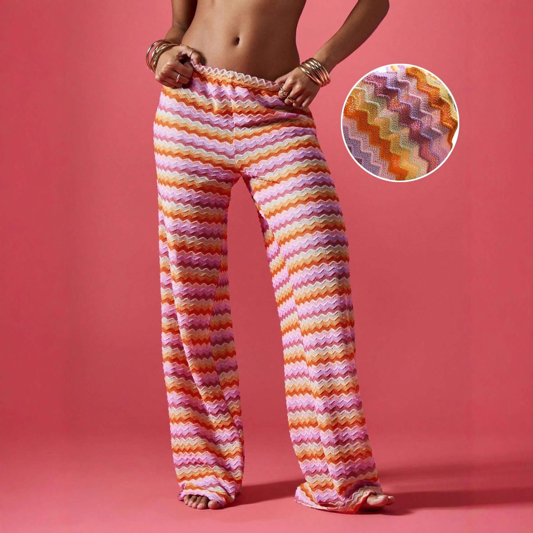 Trendy Pants With Hanging Stripes And Contrasting Colors, Wide Leg Pants