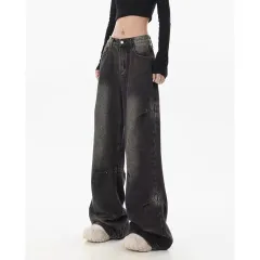 Women's Retro Retro Black Gradient High Waist Wide Leg Pants - Black - View 1