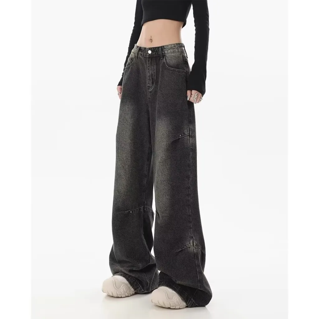 Women's Retro Retro Black Gradient High Waist Wide Leg Pants - Black