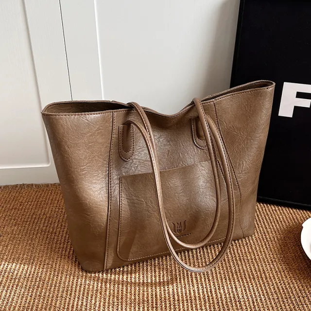 Casual Retro Shoulder Bag Texture Class Commuter Tote Mud Color - Shop at LoveMi