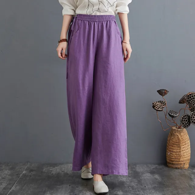 Spring And Summer Art Cotton Linen Pants Loose Plus Size Purple - Shop at LoveMi