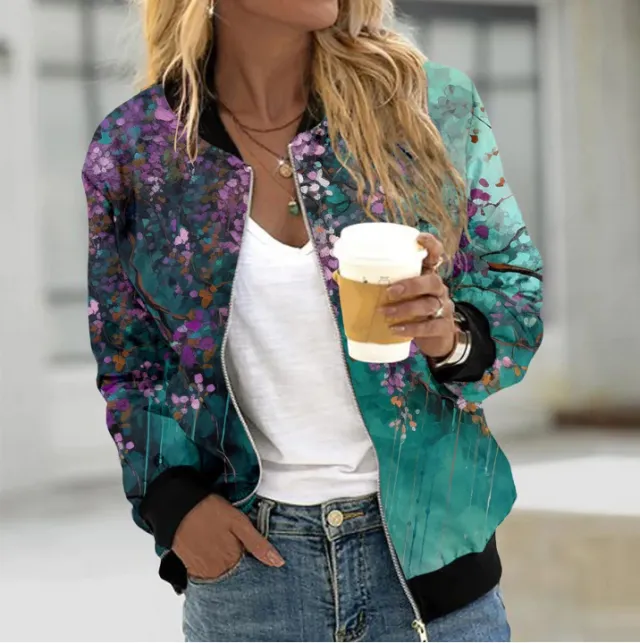 Autumn And Winter New Women's Long Sleeve Zipper Printed Jacket Coat Y190 S - Shop at LoveMi