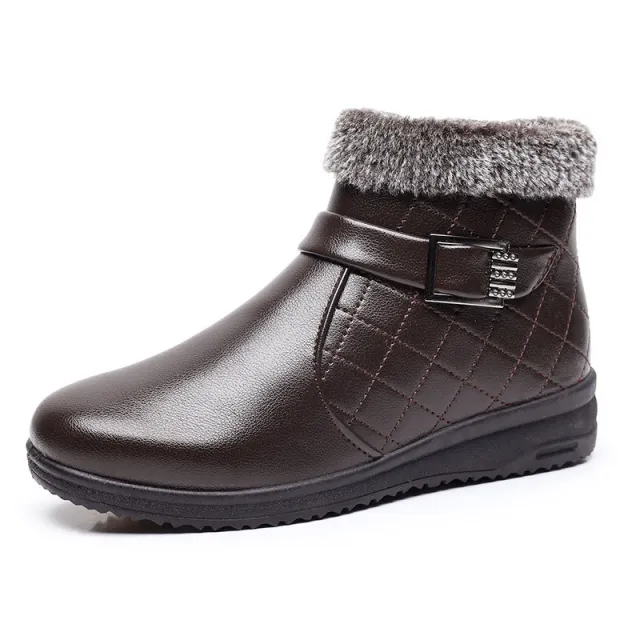 Cotton Plus Velvet Warm Booties Flat Leather Shoes Brown - Shop at LoveMi