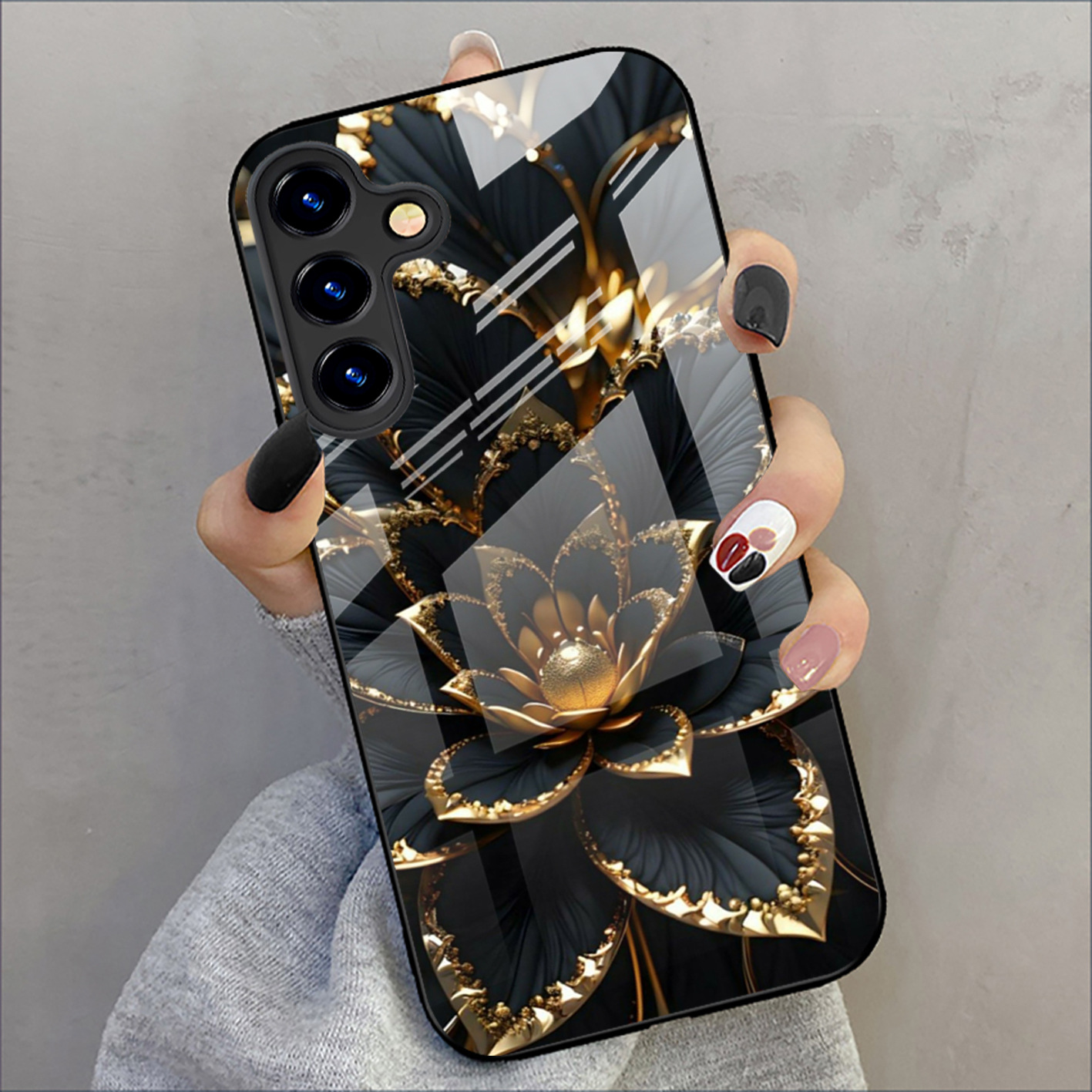 Glass Phone Case Golden Leaf Protective Cover