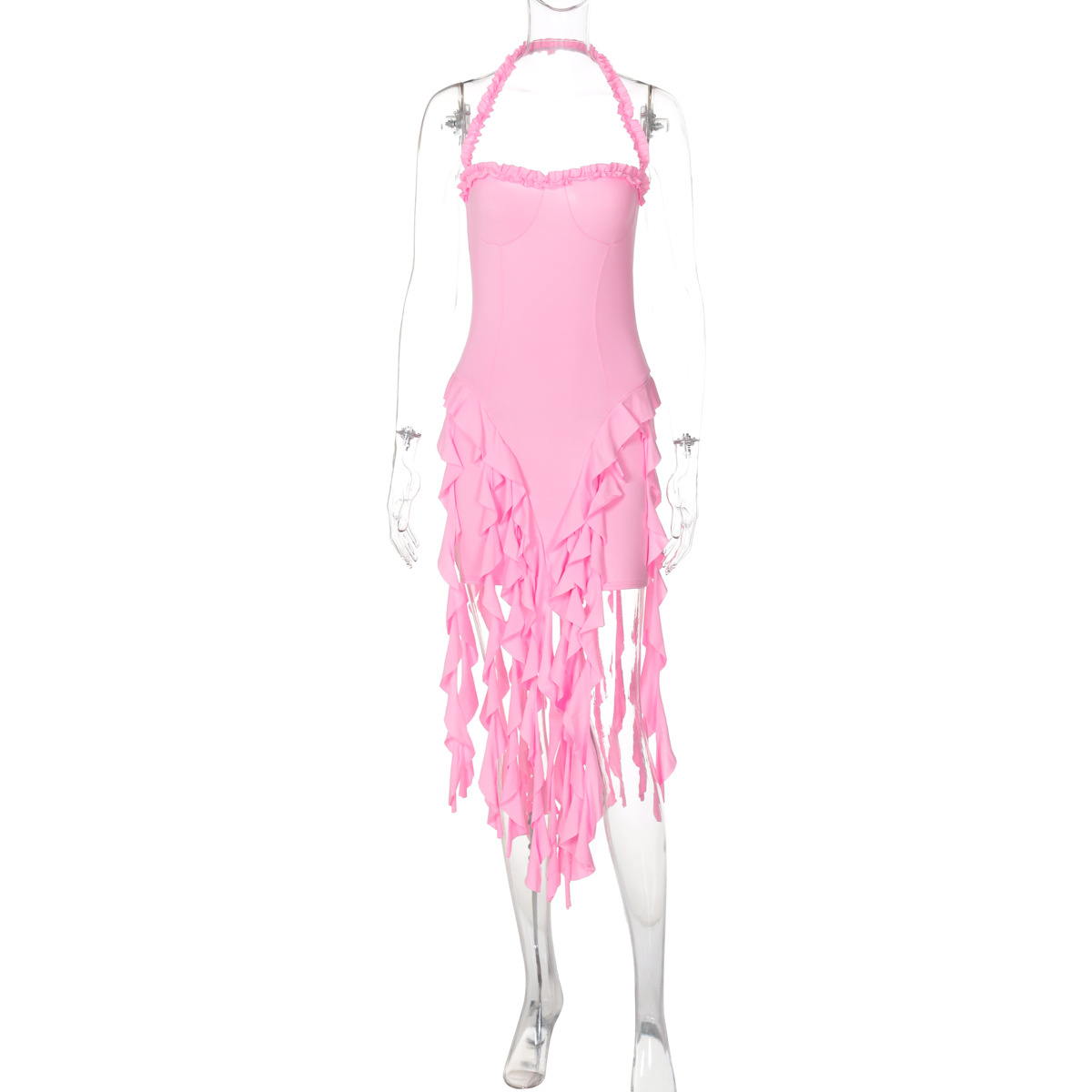European And American Women's Clothing Sexy Halter Sleeveless Backless Sheath Irregular Dress