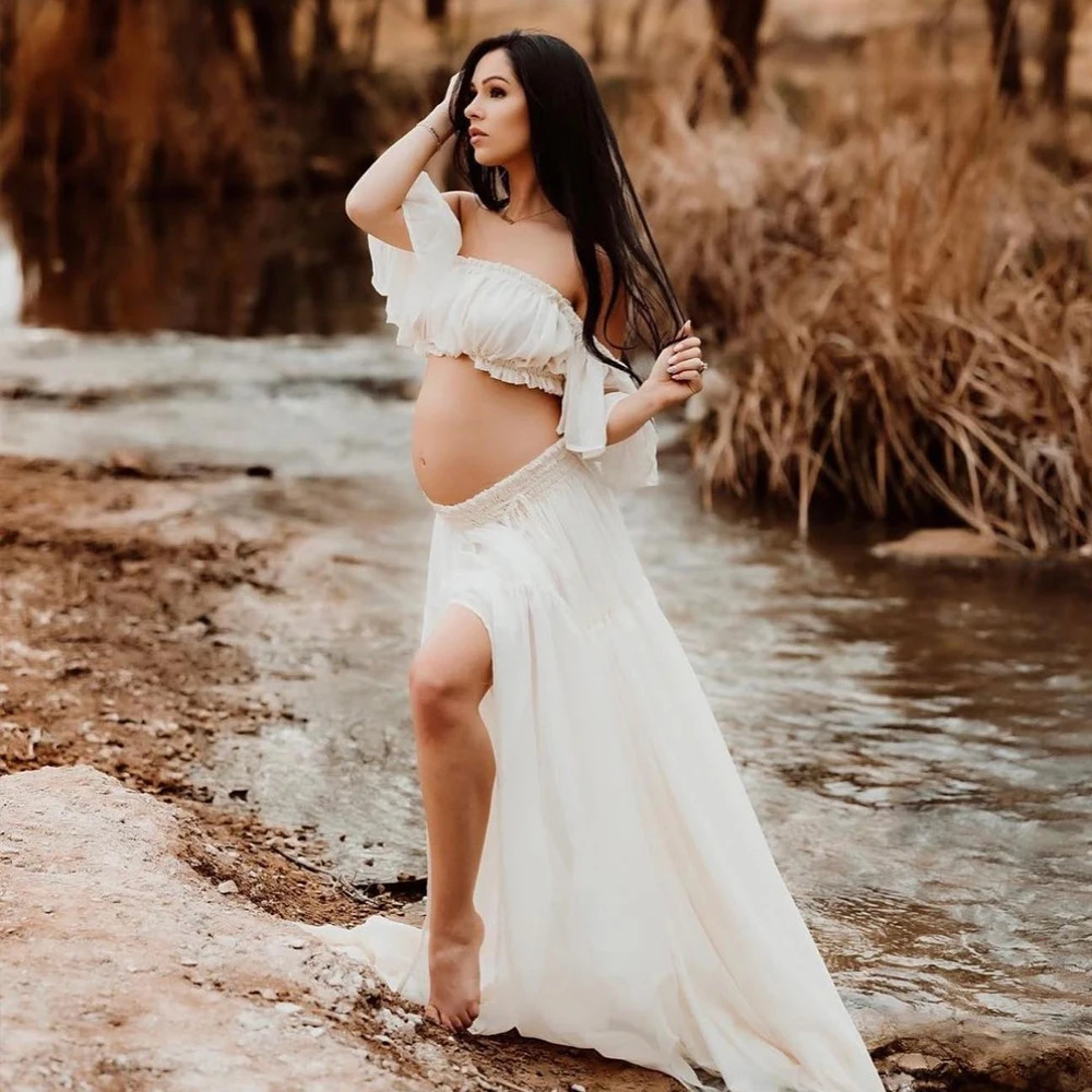 Upper And Lower Split Bottom Slit Pregnant Women Photo Mop Suit