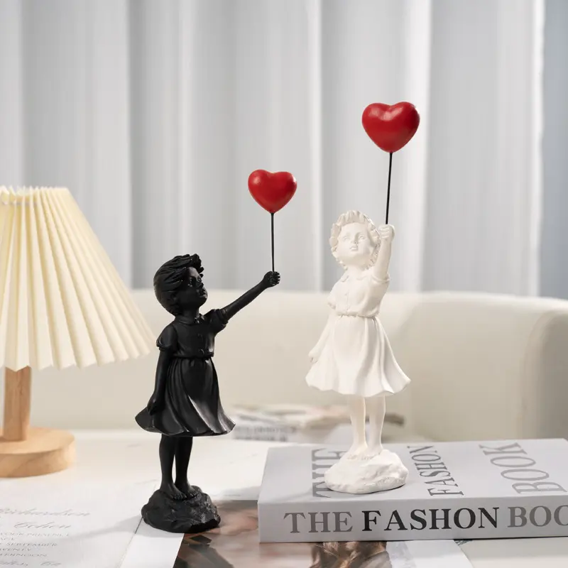 Little Girl with Balloon Art Sculpture Living Room Decorations