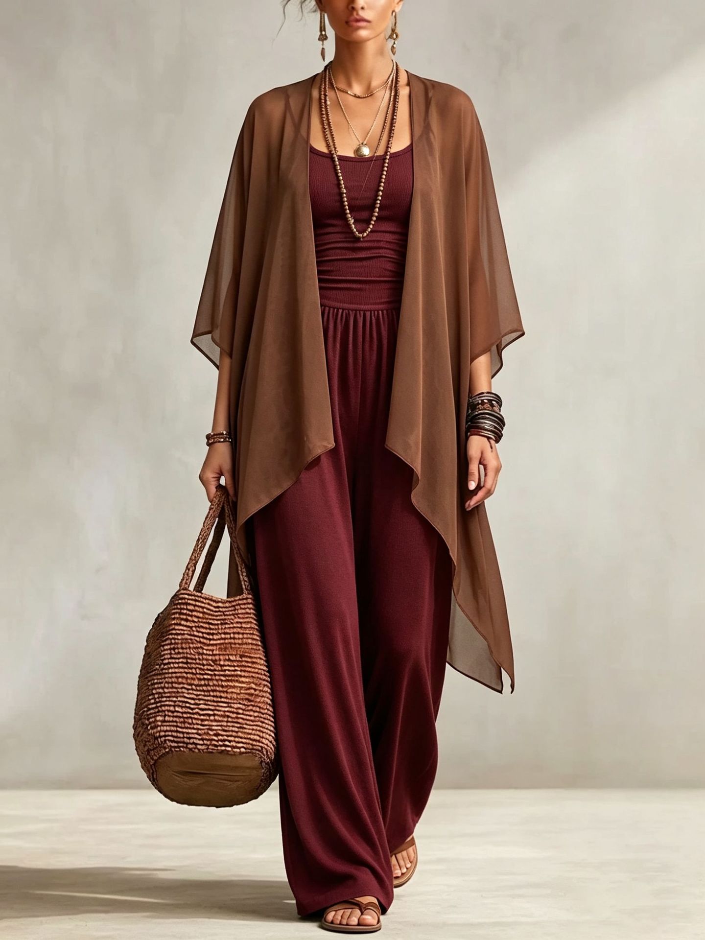 Women's Casual Jumpsuit With Straps And Shawl 2-piece Set