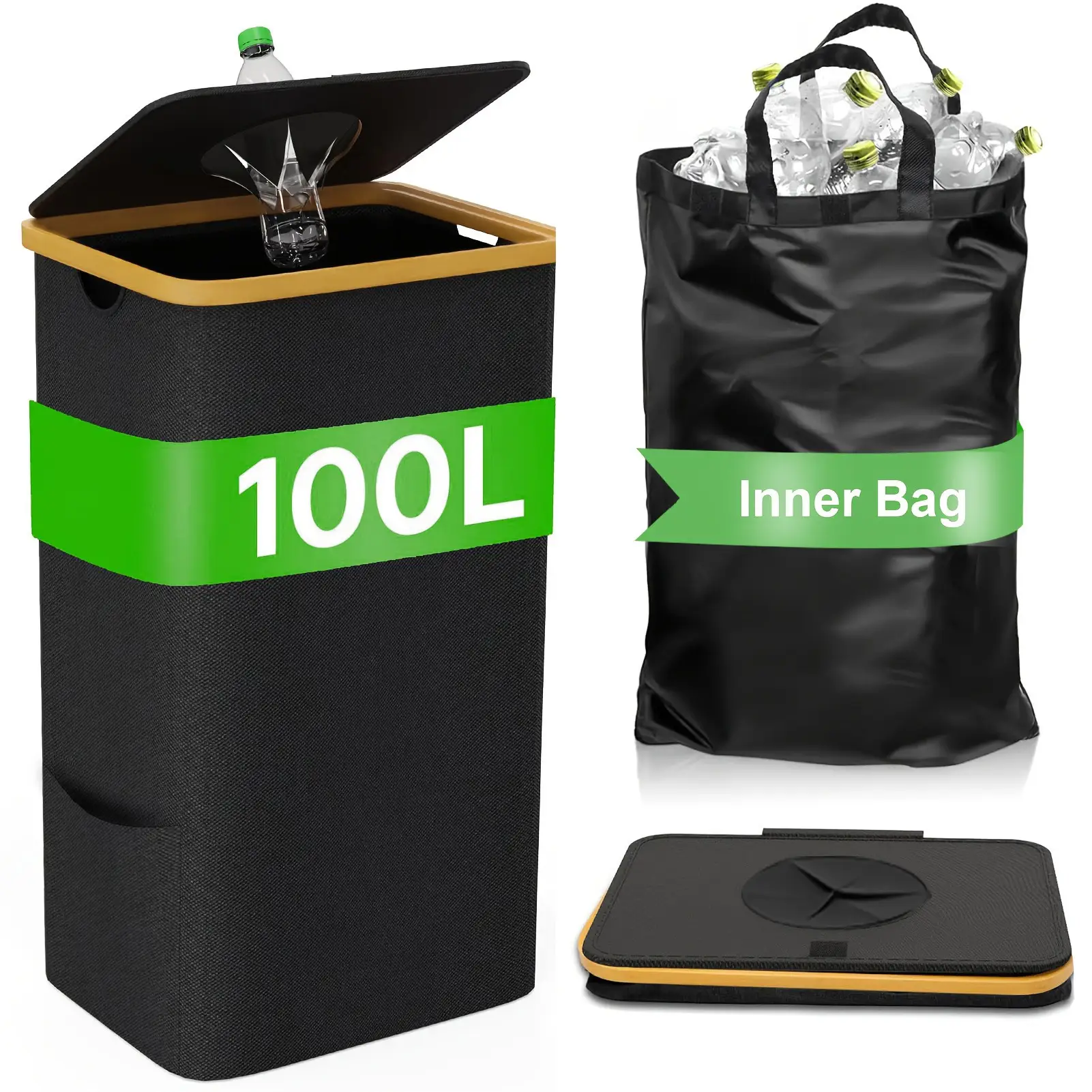 Bamboo With Lid Removable Recycling Bottle Storage Basket