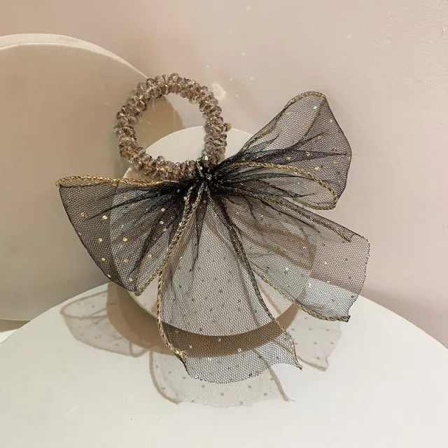 Clear Starry Sequin Gauze Bow Streamer Hair Tie Rope Black Circle Black Ribbon - Shop at LoveMi
