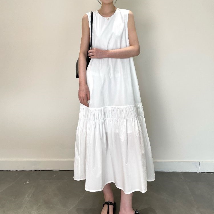 Back-vented Ruched 3D-effect Dress Relaxed-fit Slip Dress