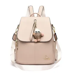 New Genuine Leather With Pendant High-value Female Student Travel Backpack - Beige - View 1
