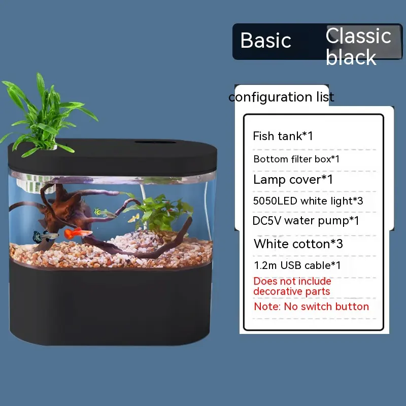 Aquarium Ecological Landscape Desktop Self-circulation Mini Small — Black Basic Style / 1to11 PCs