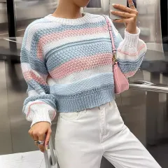 Spring And Autumn New Contrast Colour Women's Striped Elegant Fashion Women's Knitted Pullover - Colour - View 1