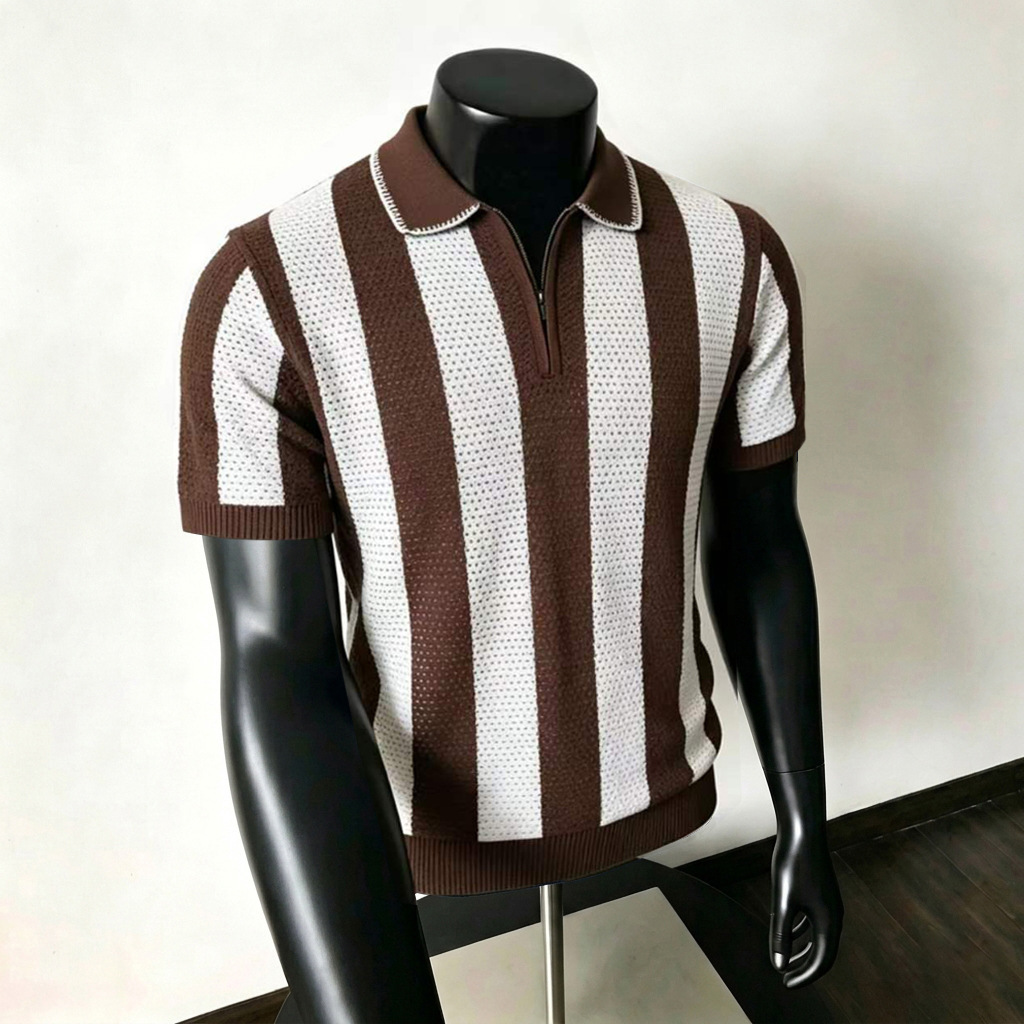 Stylish Mesh-striped Short-sleeve Shirt For Trendy Men