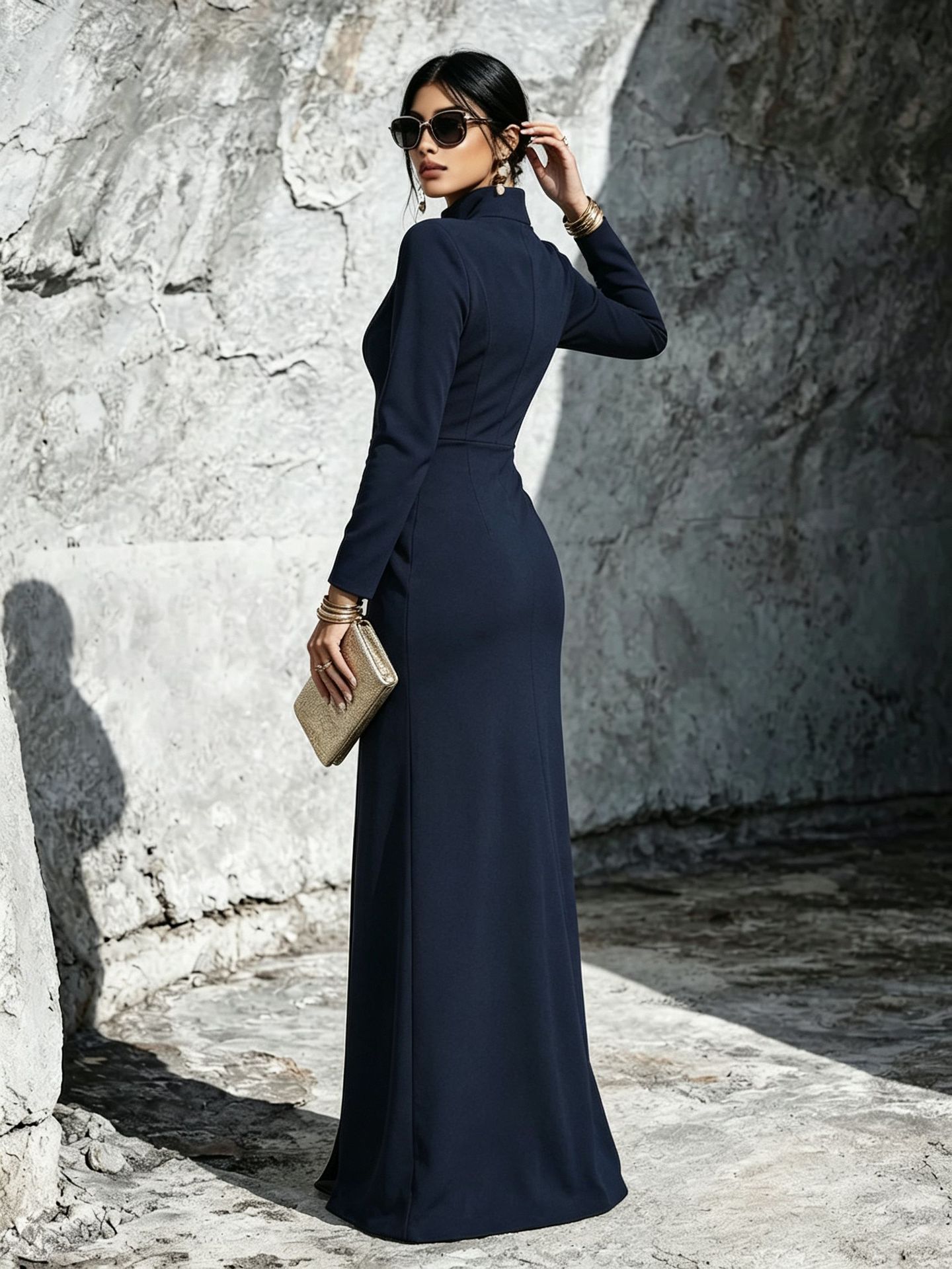 Women's Long-Sleeve Zip-Up Dress - Slim Fit Elegant