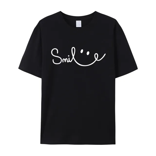 Women's Smiling Printed Cotton Short Sleeve Black - Shop at LoveMi