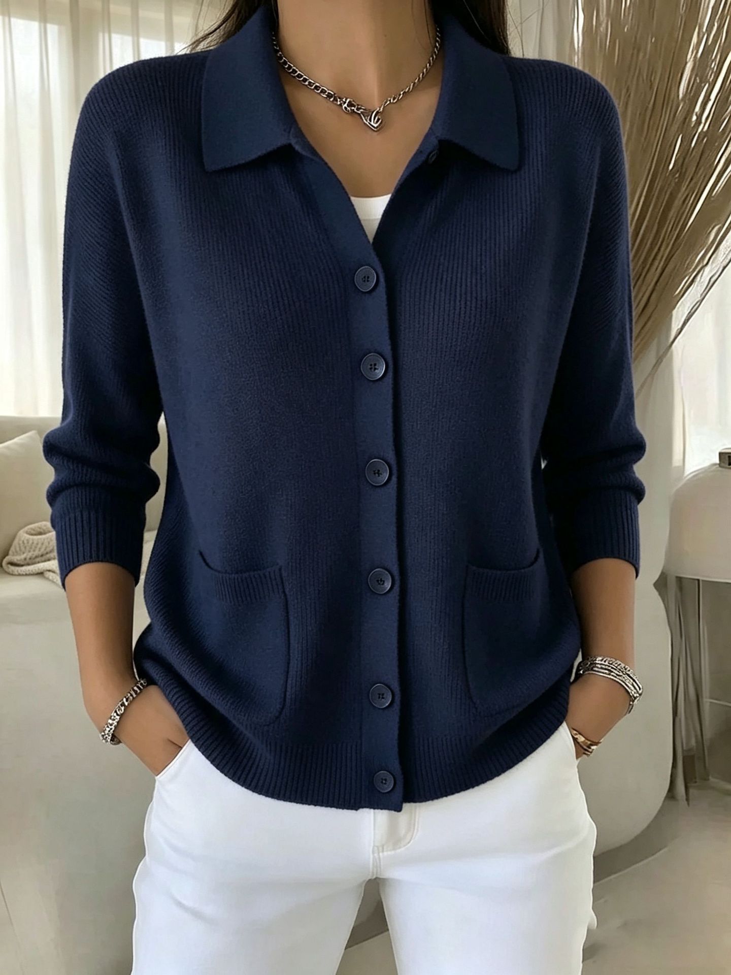 Casual Fashion Knitted Cardigan With Buttons Womens Sweater