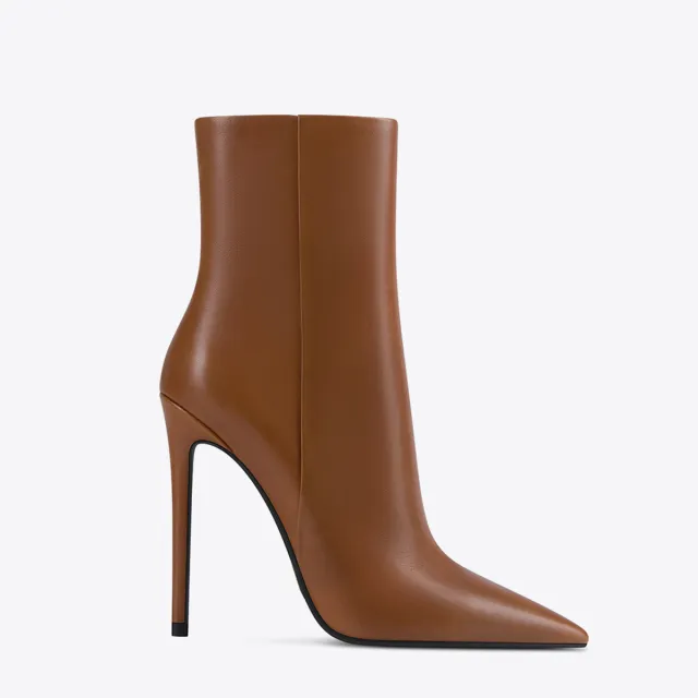 European And American Pointed toe Stiletto Ankle Boots Brown - Shop at LoveMi