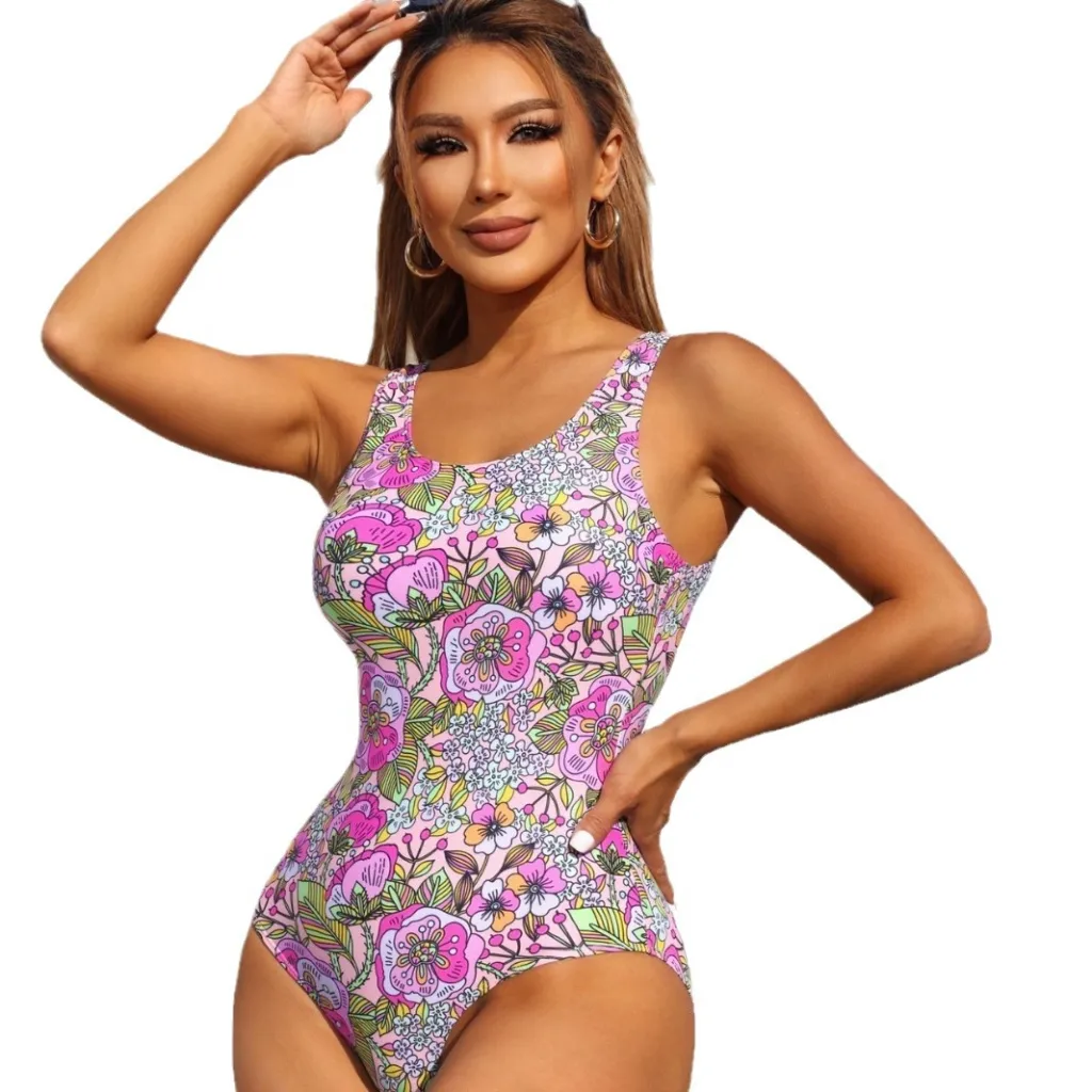 One-piece Printed Sexy Backless Floral European And American Advanced Swimsuit - Floral