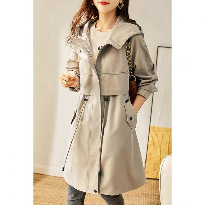 Women's Spring And Autumn Windbreaker Korean Fashion Overcoat - Beige