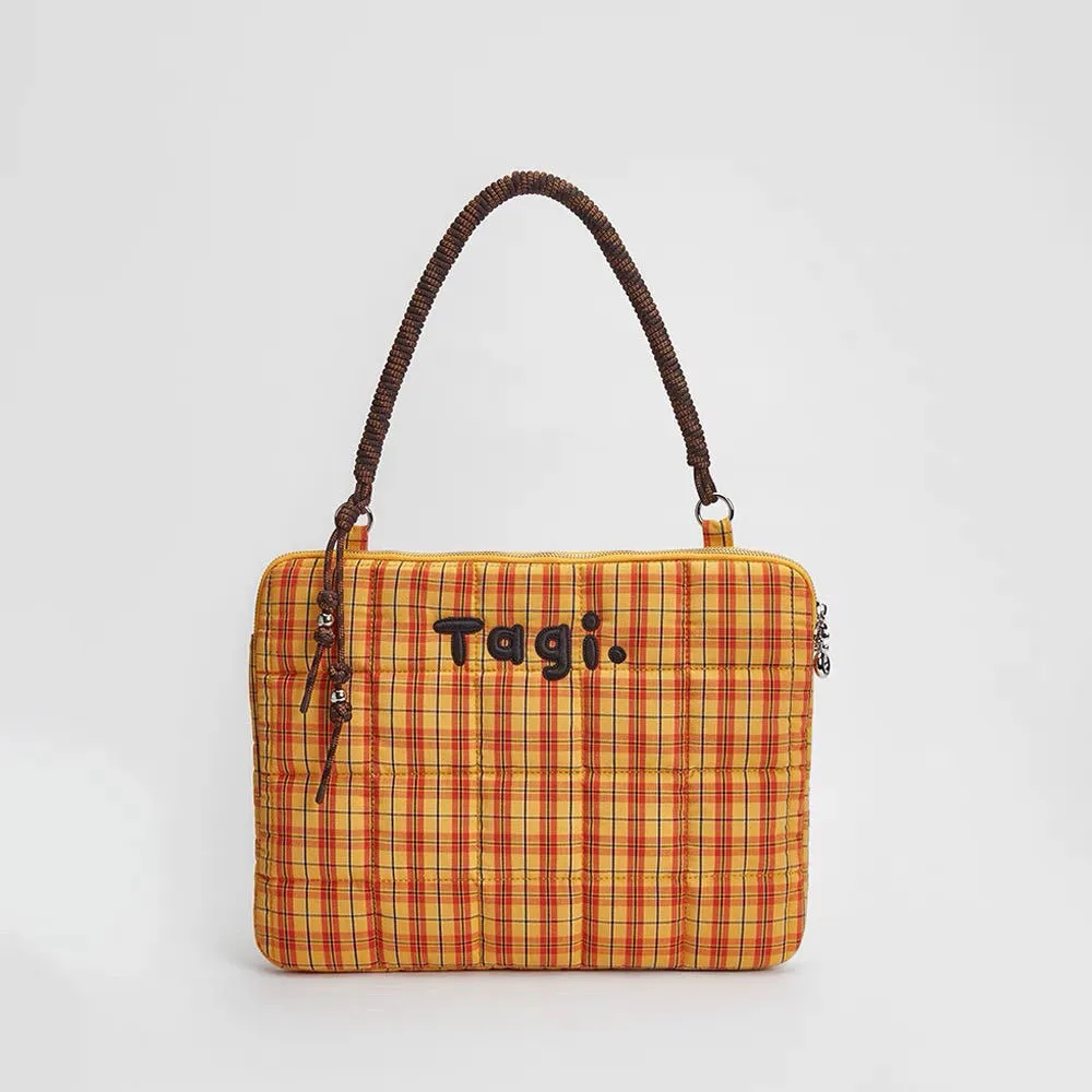 Plaid Tote One Shoulder Laptop - Orange