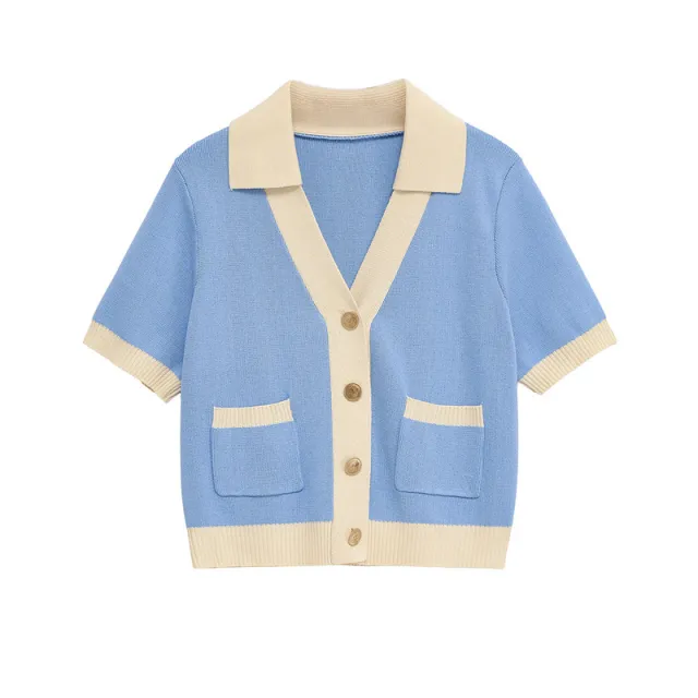 Simple Fashion Polo Collar Knitted Coat Top S - Shop at LoveMi