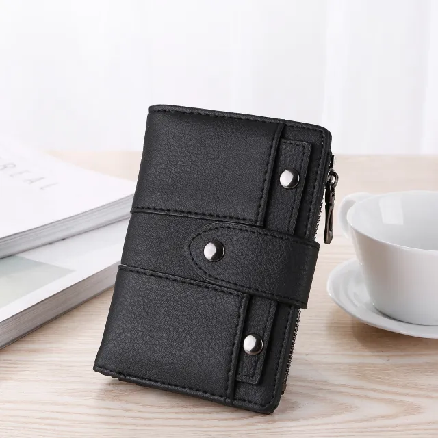 Women's Short Retro Frosted Three fold Wallet Black - Shop at LoveMi