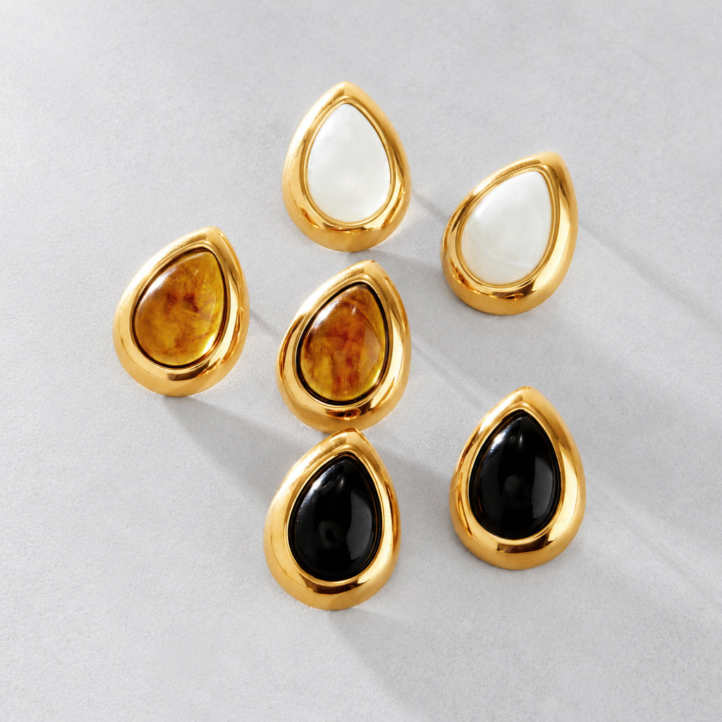 Waterdrop-shaped Resin And Stainless Steel Stud Earrings product image