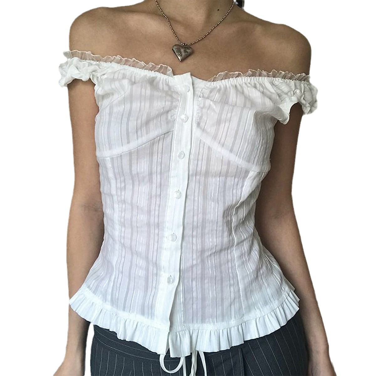 T-shirt Stitching Breasted Waist Slimming Hot Girl Temperament Top Women's Clothing