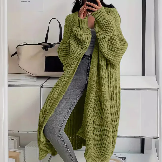 Knitted Long Cardigan With Pockets Fashion All match Lantern sleeved Coat Green - Shop at LoveMi