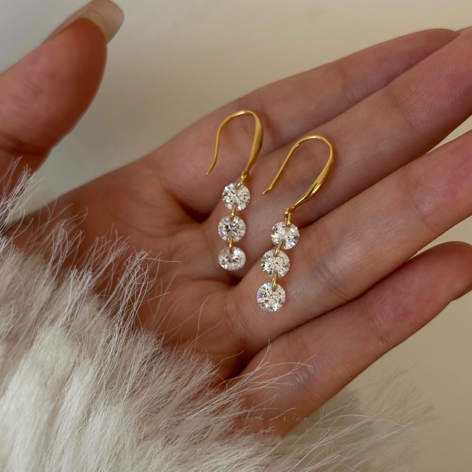 Three-Diamond Tassel Ear Hooks Light Luxury Earrings For Women