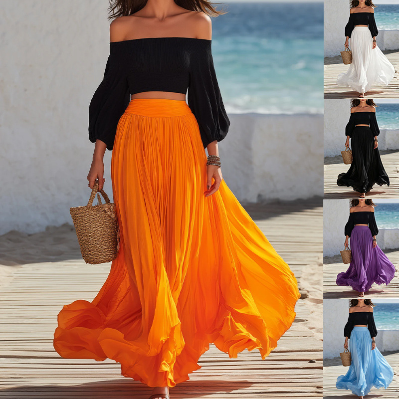 Off-shoulder Strapless Top With Bubble Sleeves And Skirt Set