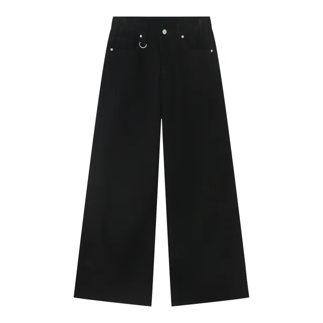 Retro Style Distressed Loose Wide Leg Mopping Jeans Black - Shop at LoveMi