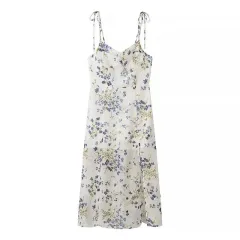 Women's Elegant Fashion Retro High-waist Floral Dress - White - View 1