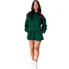 Solid Colour Long Sleeve Hooded Sweaters Women's Clothing Two-piece Fashion - Dark Green - View 1