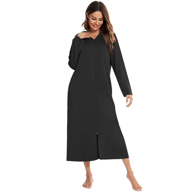 New Autumn And Winter Pajamas Women's Home Nightdress Black - Shop at LoveMi