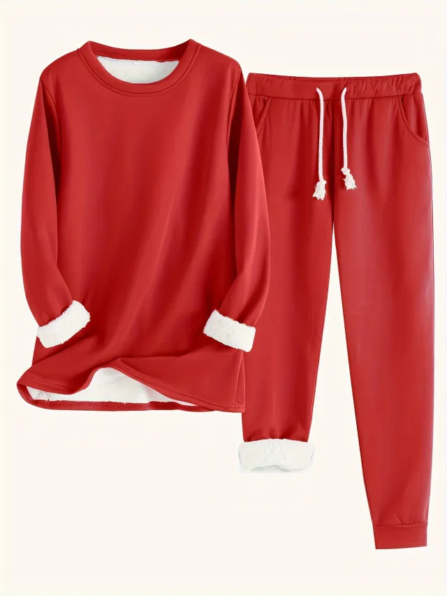 Autumn And Winter New Fleece lined Thickened Plus Size Suit Bright Red - Shop at LoveMi