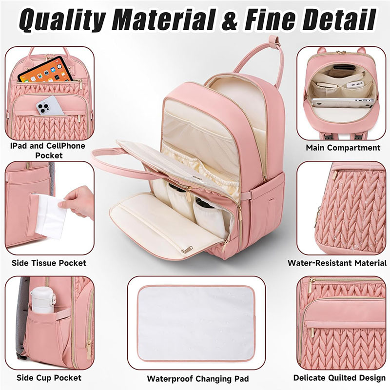 Large-Capacity Fashionable Waterproof Baby Travel Backpack With Diaper Changing Pad 2