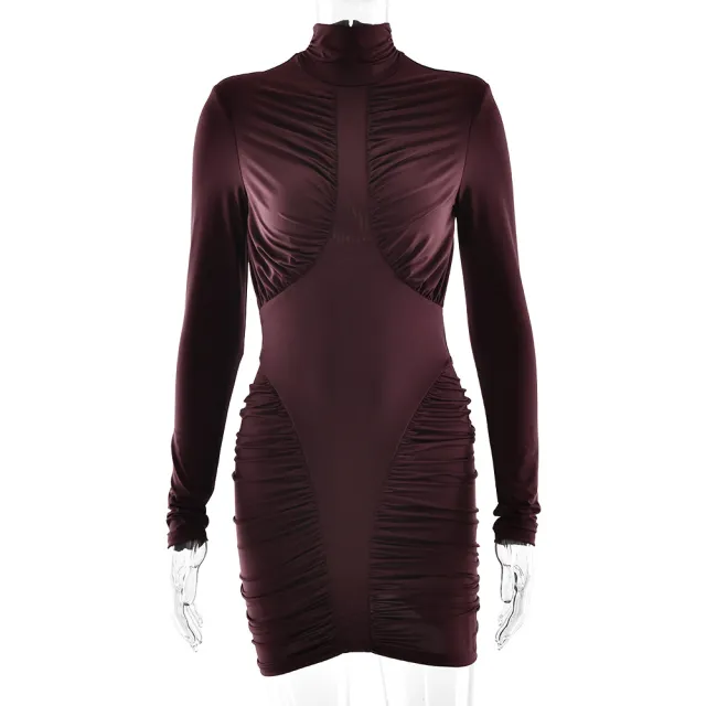 High neck Leopard Print Tight Backless Bodycon Dress Brown - Shop at LoveMi
