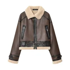 Women's Street Fashion Reversible Short Jacket - Brown - View 1