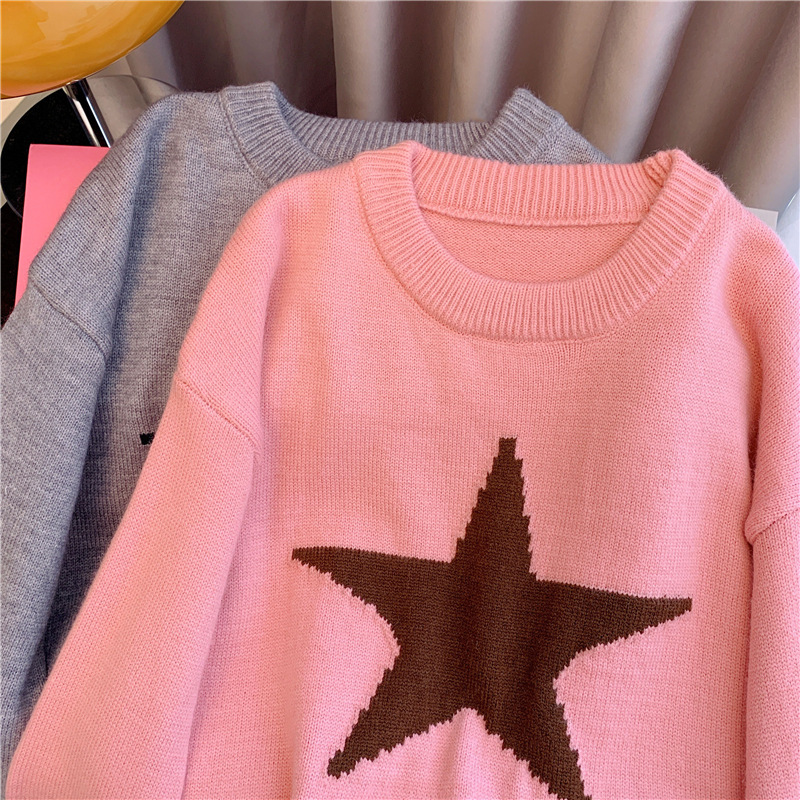 Title 9, Idle Style Five-pointed Star Crew Neck Pullover...