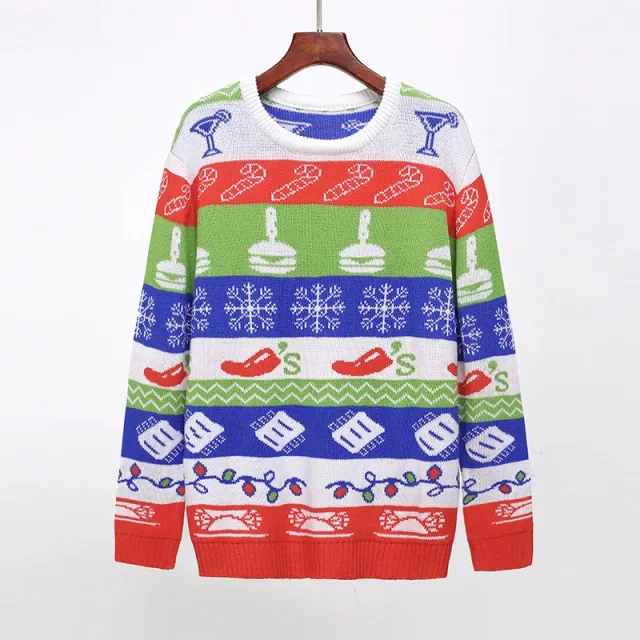 Men's Fashion Casual Long Sleeve Round Neck Christmas Sweater Cyan - Shop at LoveMi