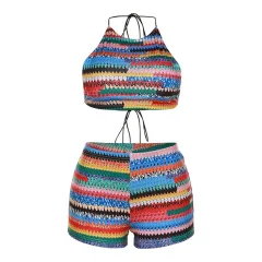 New Summer Women's Clothes Fashion Sexy Print Halter Backless Small Vest Tight Shorts Suit - Color - View 1