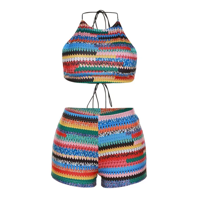 New Summer Women's Clothes Fashion Sexy Print Halter Backless Small Vest Tight Shorts Suit Color - Shop at LoveMi