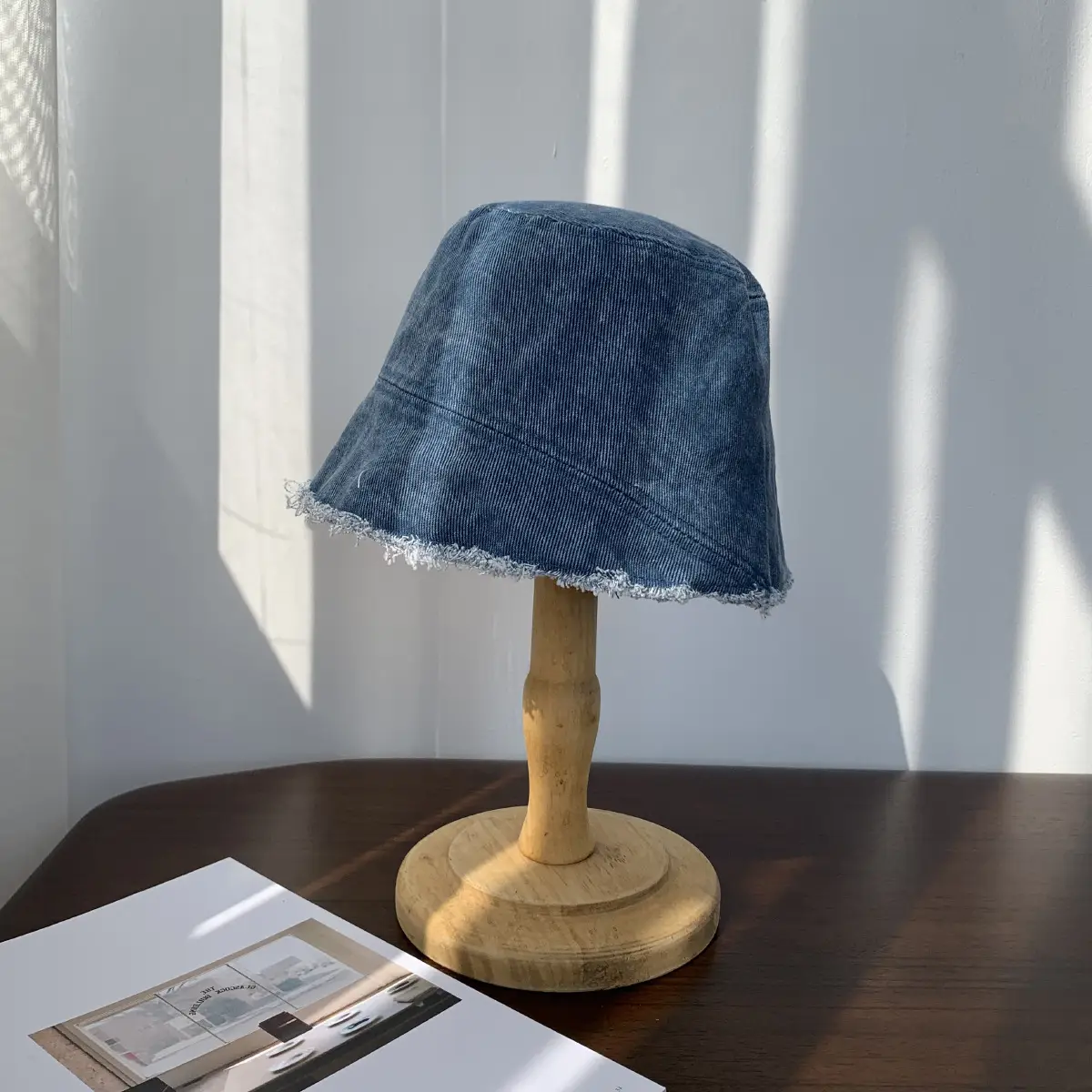 Washed Frayed Hem Denim All-matching Fisherman Hat