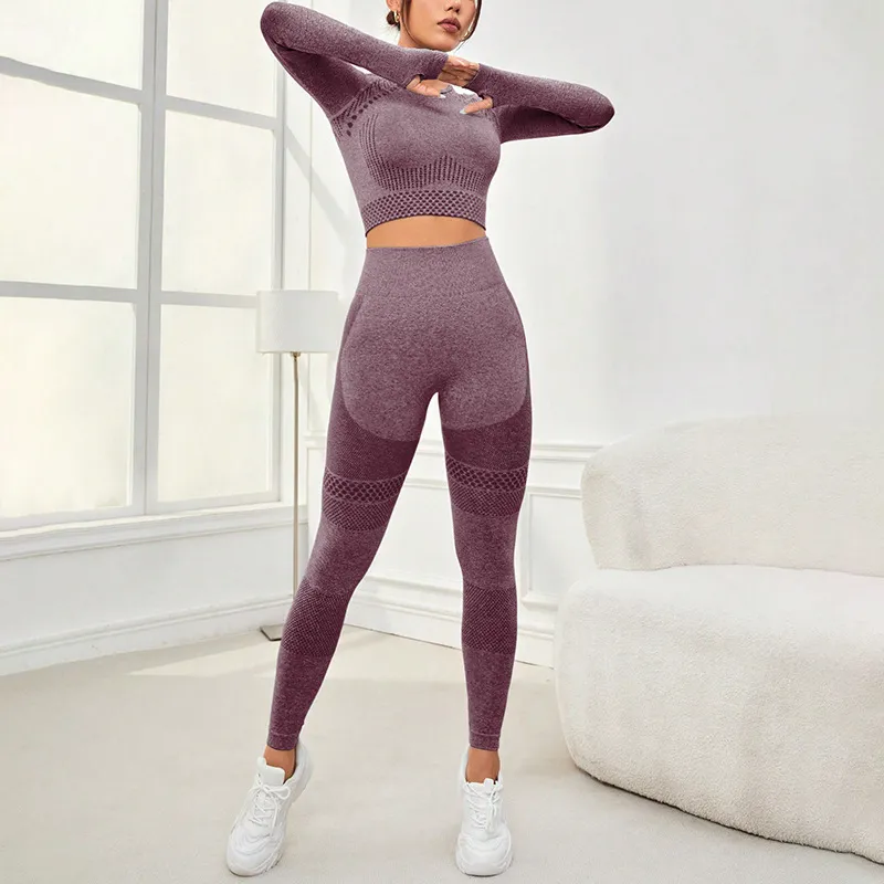 Seamless Workout Clothes Outdoor Sports Suit - Light Purple