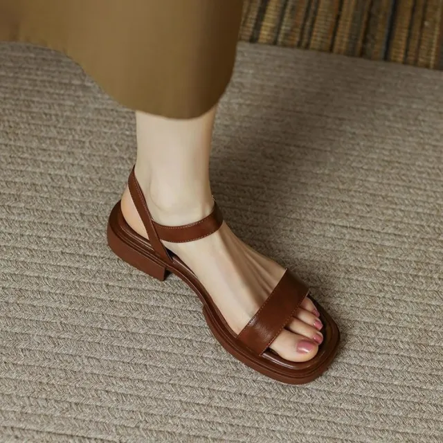 Elegant Chunky Heel Ankle Strap Roman Sandals Brown - Shop at LoveMi