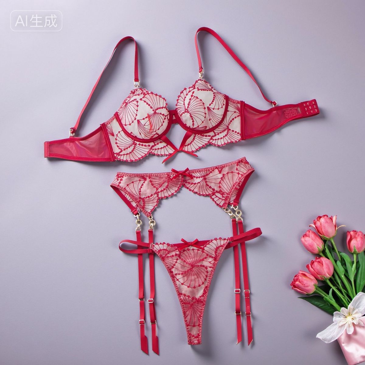 Ladies' Fashion Embroidered Lingerie Bra Set Wine - Shop at LoveMi